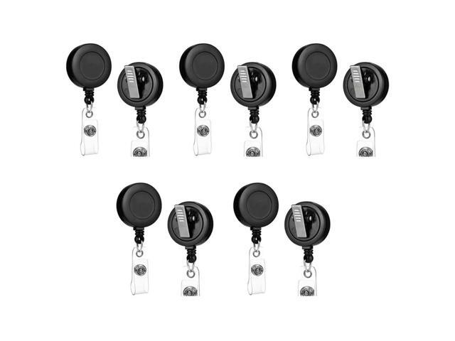 10 Pack - Retractable ID Name Badge Holder Reels With Swivel Alligator Clip (Black)
