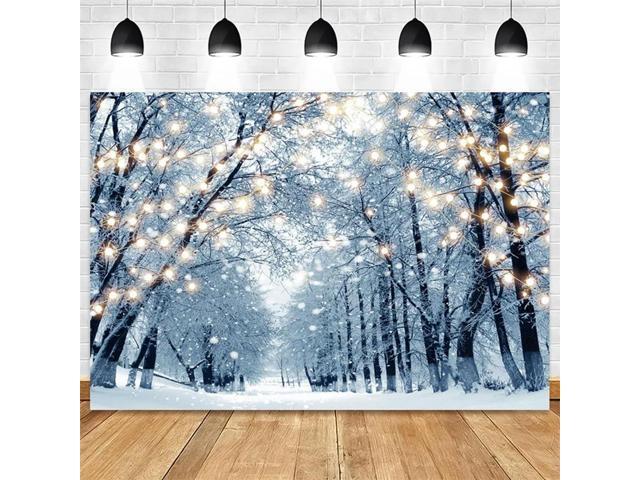 210X150cm Winter Snow Background Cloth Snowflake Christmas Tree Glitter White Forest Party Photography Backdrops, B Easy Install