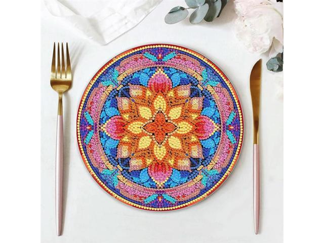4Pcs DIY Diamond Art Painting Placemat Round Non-Slip Acrylic Table Mats For Table Decor Easy To Use A