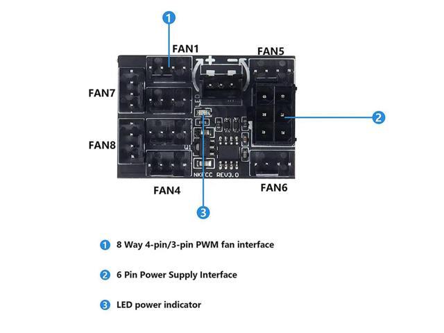 4X 3 Pin 4 Pin Fan Adapter PWM PC Chassis Cooling Fan Hub Governor 8 Way Splitter 12V Speed Controller With 6Pin Port