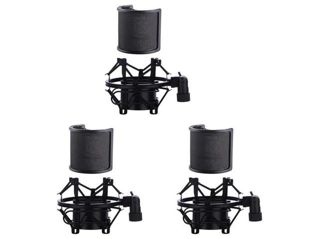 3X Microphone Shock Mount With Microphone Filter Windscreen Suspension Shock Mount Holder Clip