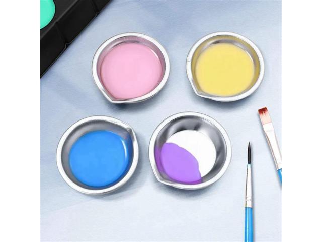 60Pcs Makeup Palette Stainless Steel Small Round Paint Tray Artist Watercolours Paint Mixing Palette Tray For Artist