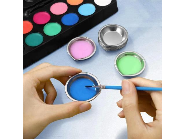 60Pcs Makeup Palette Stainless Steel Small Round Paint Tray Artist Watercolours Paint Mixing Palette Tray For Artist