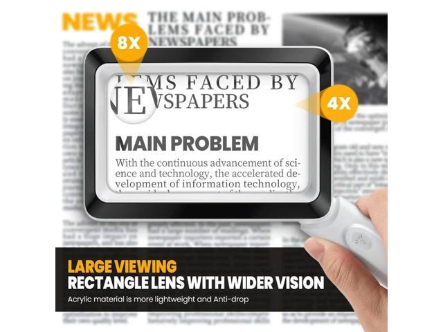 4X Rechargeable Magnifying Glass With Light 20Leds, Handheld Rectangular Page Lighted Magnifier, 3 Brightness Modes