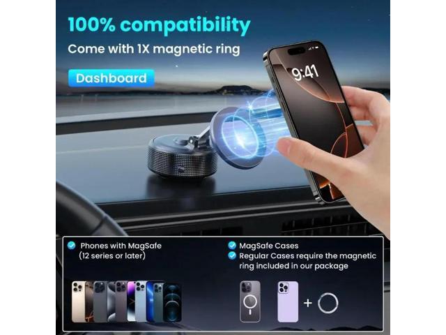 Phone Holder Bracket Stand Rack 360 Degree Rotation Powerful Magnets for Car Mount Strong Grip Vacuum Suction Attachment