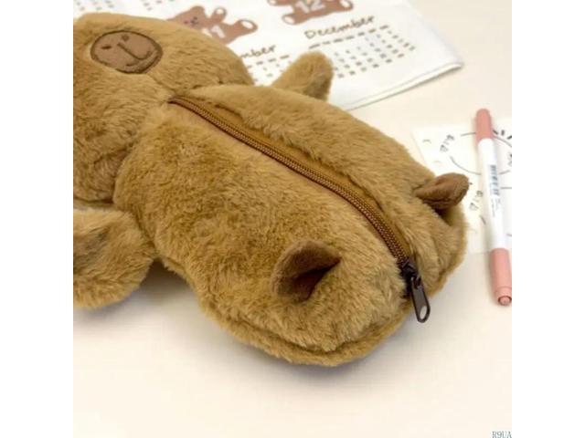 Furry Capybara Animal Pencil Case High Capacity Pen Pouches Pen Organizers Bag Travel Makeup Bag for Student Women Girl