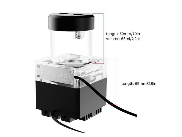 dracaena. io High Flow 650L/H D5 PWM PC Water Pump Combo with Colorful LED Option and 65ml 50mm/1.9in Reservoir - Powerful 7W, 0.7A, Sleek Design:...