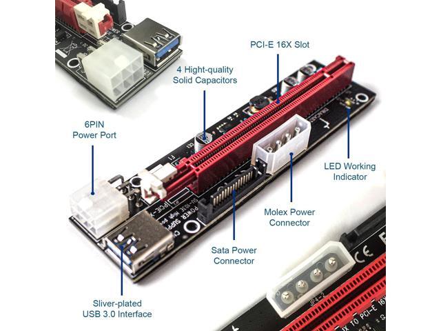 dracaena. io 2 Pack PCIE Riser Adapter Card for GPU Crypto Mining16X to 1X (6pin/ MOLEX/SATA Powered) LED Status + 60cm USB 3.0 Cable, pcie Riser...