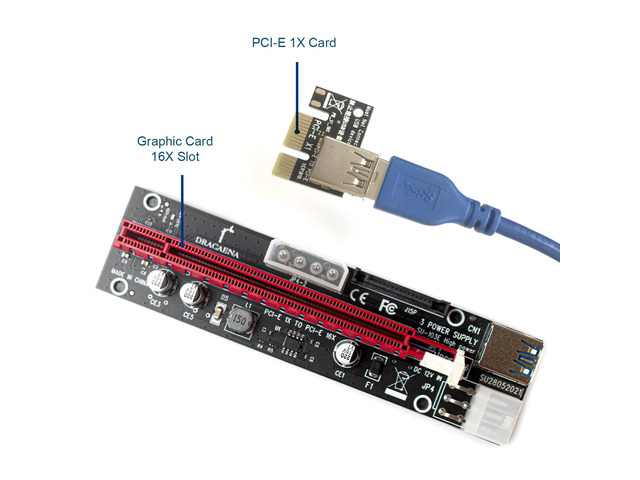 dracaena. io 6 Pack PCIE Riser Adapter Card for GPU Crypto Mining16X to 1X (6pin/ MOLEX/SATA Powered) LED Status Riser Adapter + 60cm USB 3.0 Cable...