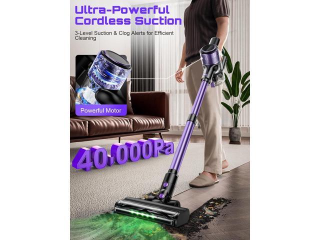 Cordless Vacuum Cleaner, 10 in 1 Stick Vacuum with Powerful Suction, Hose, Green LED Light, Anti-Tangle Brush, Lightweight Rechargeable Vacuum...