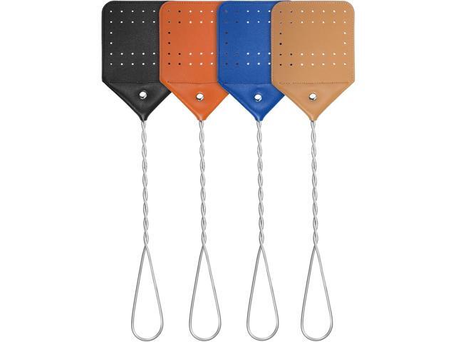 Zopeal 4 Pcs Sturdy Leather Fly Swatter 17 Inch Long Handle Manual Swat Heavy Duty Metal Handle Flyswatter Rustic Fly Swatter for Indoor.