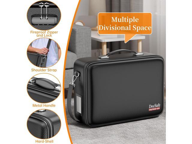 DocSafe Fireproof Document Box with LockShoulder Strap, Hard-Shell Case File Organizer with Accordion File Folder, Multi-Layer Portable Home Office...