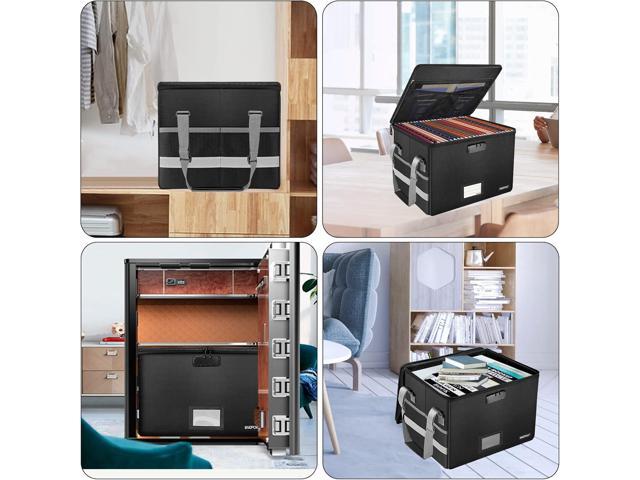 ENGPOW File Box with Lock,Fireproof Document Box with ZipperPockets,Collapsible File Organizer Filing Storage Cabinet with Handle,Portable Home...