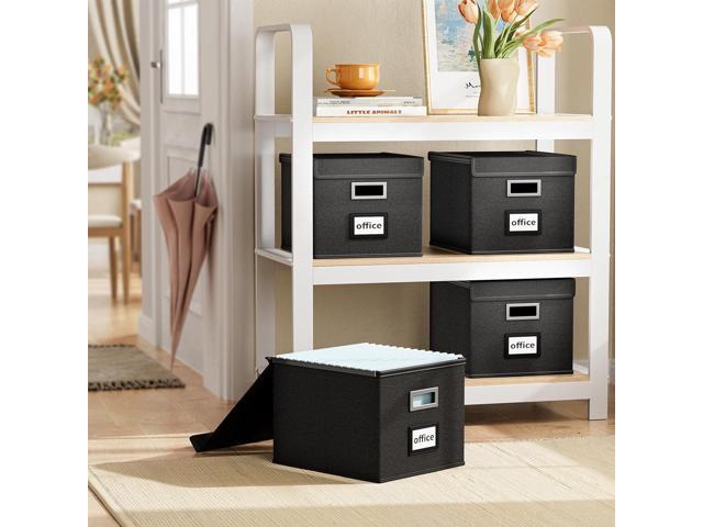 Huolewa Upgraded Portable File Organizer Box, Large Linen Hanging Office Document Storage Box with Lid - Black, Collapsible Filing & Storage Boxes...