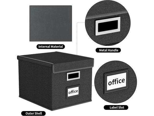 Huolewa Upgraded Portable File Organizer Box, Large Linen Hanging Office Document Storage Box with Lid - Black, Collapsible Filing & Storage Boxes...