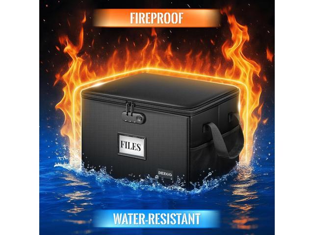 DEEGO Fireproof Document Box, Water-Resistant File Organizer Box with Lock for Document Safe, Collapsible File Organizer with Handle, Filing...
