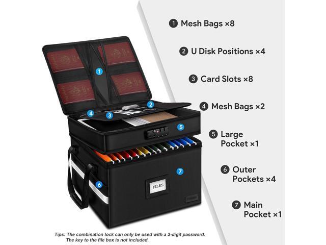 ETRONIK Fireproof Document Box with Lock, 2 Layer File Cabinet Organizer with 5 Tab Inserts, Portable Office Collapsible File Storage with...