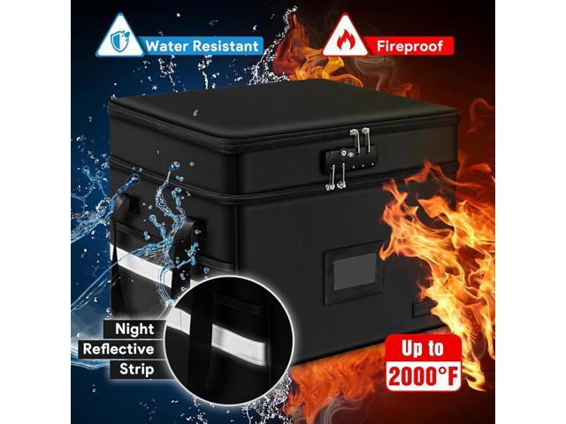 ETRONIK Fireproof Document Box with Lock, 2 Layer File Cabinet Organizer with 5 Tab Inserts, Portable Office Collapsible File Storage with...