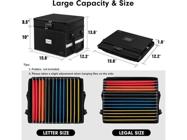 ETRONIK Fireproof Document Box with Lock, 2 Layer File Cabinet Organizer with 5 Tab Inserts, Portable Office Collapsible File Storage with...