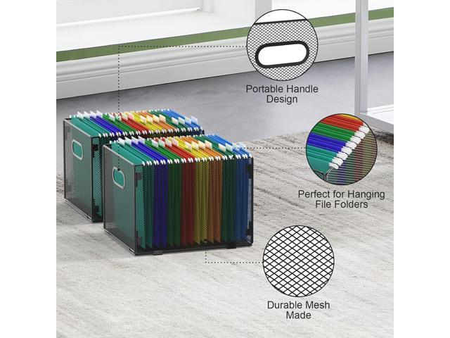 Samstar 2 Pack Hanging File Organizer, Mesh File Folder Box Filing Box File Cabinet Organizer Storage Boxes, Letter Size