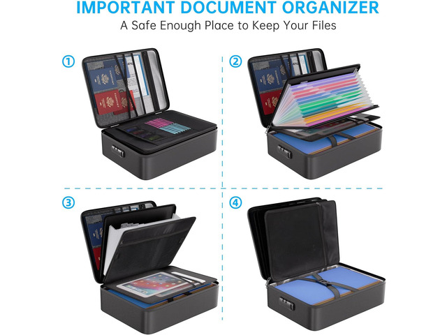 ENGPOW File Organizer Bag with 13 Pocket Accordion File Folder, Fireproof Document Organizer with Lock& Labels,Multi-Layer Portable Home Travel...