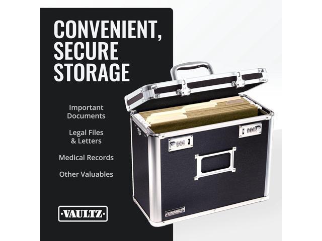 Vaultz File Organizer Storage Box - 14 x 7 x 12.19 Inch Letter Size, Portable Locking Storage Totes with Dual Combination Locks for Filing Office...