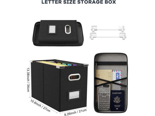 Oterri File Organizer Box with Lid, Hanging Filing File Box with Mesh Pocket, Document Organizer Box for Letter Files, Portable Storage Box with...