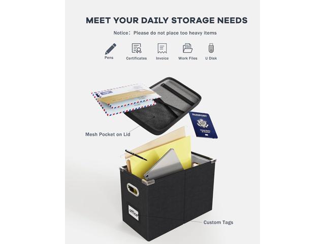 Oterri File Organizer Box with Lid, Hanging Filing File Box with Mesh Pocket, Document Organizer Box for Letter Files, Portable Storage Box with...
