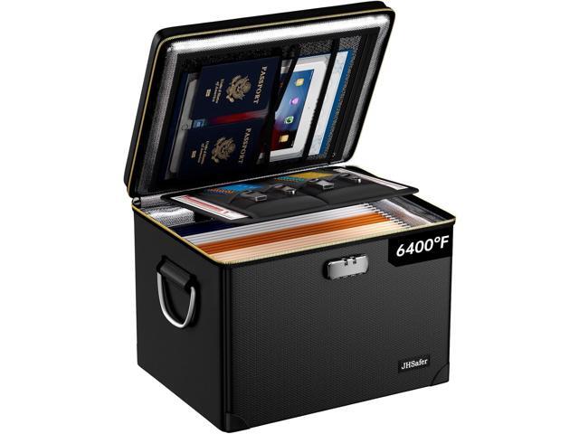 Fireproof Document Box with Fireproof Zipper,Hard Case Fireproof File Box with Lock,Insulated Non-Foldable Fireproof File Cabinet Large Portable...
