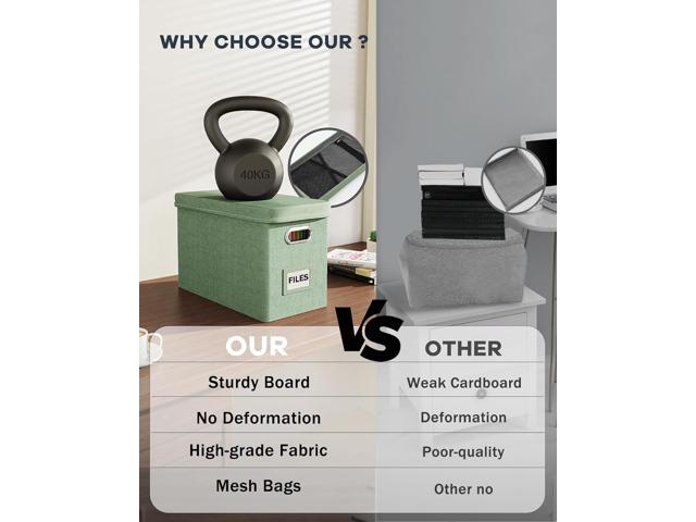 Oterri File Organizer Box with Lid, Hanging Filing File Box with Mesh Pocket, Document Organizer Box for Letter Files, Portable Storage Box(1 PCS,...