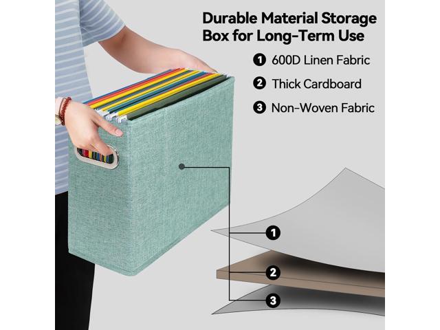 4 Packs Letter Size File Organizer, File Folders Organizer, Fabric Storage Box, Collapsible Paper Organizer with Metal Handle, Smooth PVC Rails,...