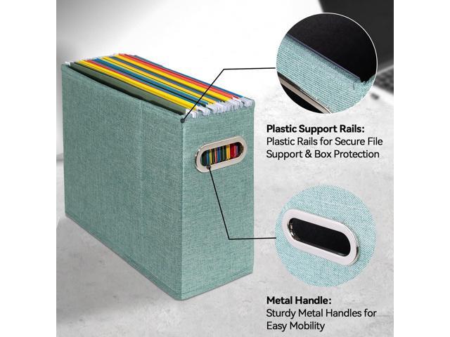 4 Packs Letter Size File Organizer, File Folders Organizer, Fabric Storage Box, Collapsible Paper Organizer with Metal Handle, Smooth PVC Rails,...