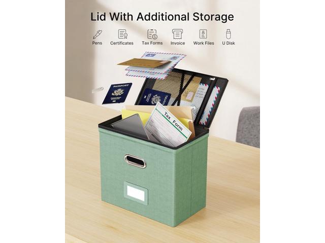 Oterri 2 Pack File Organizer Boxes with Lids, File Box with Mesh Pockets, Document Organizer Box for File Folders Letter Size, Zippers Filing Box...