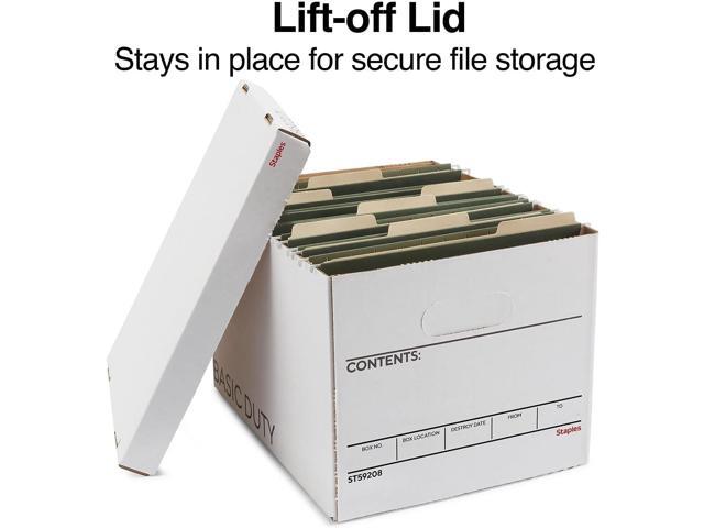 STAPLES Storage & Filing Box, Heavy-Duty with Handles & Removable Lid, Letter & Legal Size Documents, Stackable, 10-Pack, White/Black