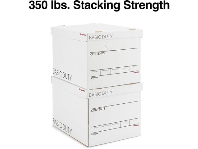 STAPLES Storage & Filing Box, Heavy-Duty with Handles & Removable Lid, Letter & Legal Size Documents, Stackable, 10-Pack, White/Black