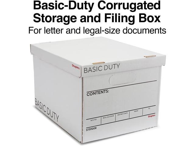 STAPLES Storage & Filing Box, Heavy-Duty with Handles & Removable Lid, Letter & Legal Size Documents, Stackable, 10-Pack, White/Black