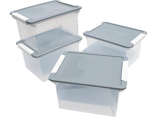 Storex Portable File Tote with Locking Handles, Letter/Legal Files, 18.5' X 14.25' X 10.88', Clear/Silver