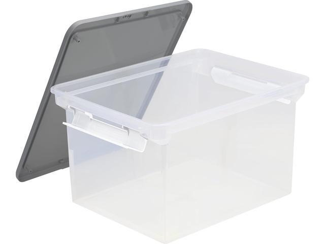 Storex Portable File Tote with Locking Handles, Letter/Legal Files, 18.5' X 14.25' X 10.88', Clear/Silver