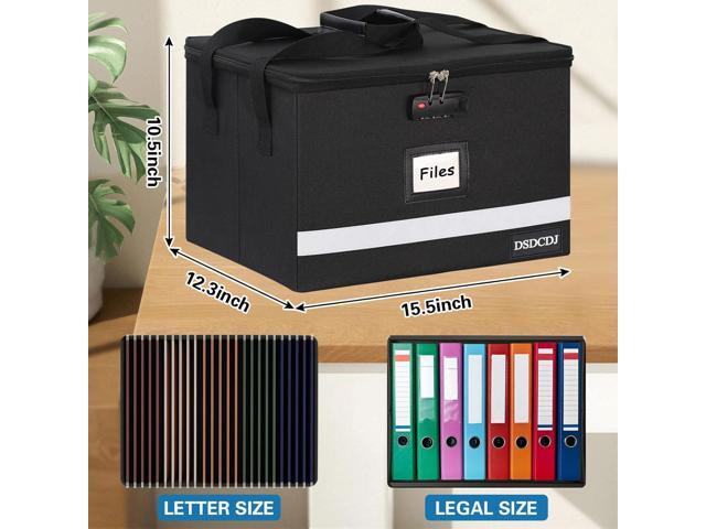 File Box with Lock - Portable File Organizer Box with Handle, Sturdy Important Document Organizer with Label, Slide, Reflective Strip for Hanging...