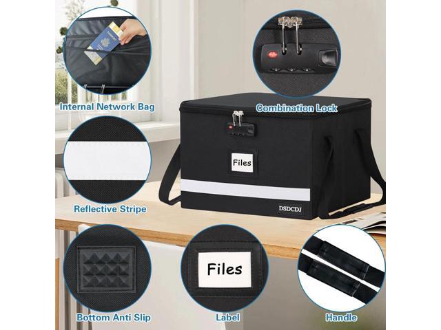 File Box with Lock - Portable File Organizer Box with Handle, Sturdy Important Document Organizer with Label, Slide, Reflective Strip for Hanging...