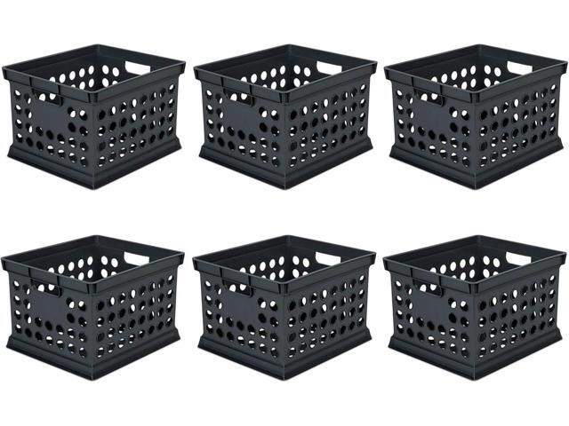 Sterilite Stackable Plastic Storage Crate Bin Organizer File Box with Handles for Home, Office, Dorm, Garage, or Utility Organization, Black, 6-Pack
