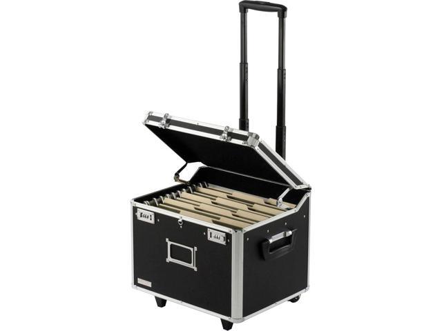 Vaultz Portable File Storage Box with Handle - 14.5' x 17.5' x 15.5' Letter/Legal Size Mobile Lock Box - Double Combination Locking Cabinet - Black