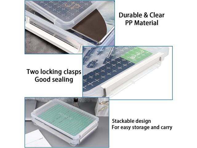 BTSKY 4 Pack A4 Plus Clear Plastic Stackable Storage Box Desk Paper Magazine Container with Buckle, Office Supplies Accessories File Protector Case...