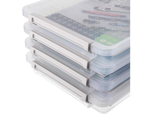 BTSKY 4 Pack A4 Plus Clear Plastic Stackable Storage Box Desk Paper Magazine Container with Buckle, Office Supplies Accessories File Protector Case...