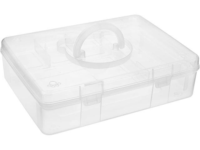BTSKY 2-Tier Cute Bear Storage Box with Removable Divided Tray Portable Clear Plastic Art Craft Supply Organizer Stackable Home Office Supplies.