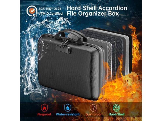 DocSafe Fireproof File Organizer with Lock, Hard-Shell Case Fireproof Document Box with 13 Pocket Accordion File Folder, Portable Home Office...