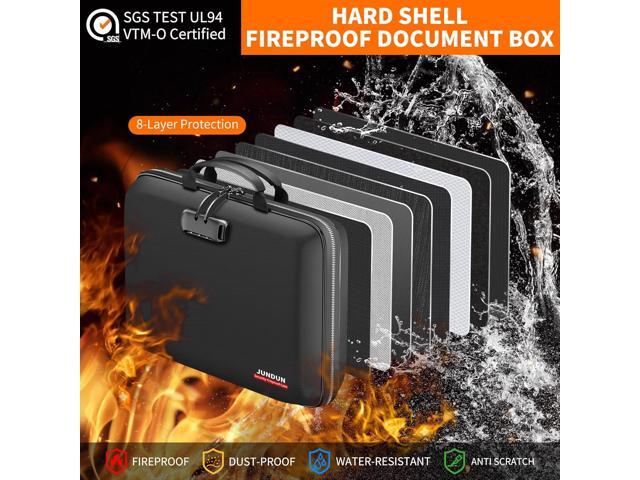JUNDUN Fireproof Document Box with Lock & Shoulder Strap,Hard Shell Case Document Organizer with 13 Pockets Accordion File Organizer,Portable Home...