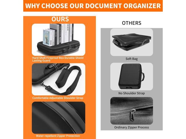 JUNDUN Fireproof Document Box with Lock & Shoulder Strap,Hard Shell Case Document Organizer with 13 Pockets Accordion File Organizer,Portable Home...