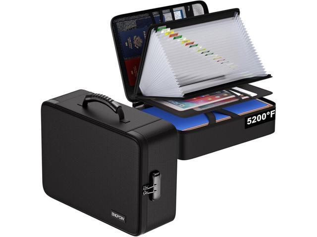 ENGPOW Fireproof Document Box with Lock,5200 Soft Case Fireproof Box with 25 Pocket Accordion File Folder,Multi-Layer Fireproof Water Resistant...