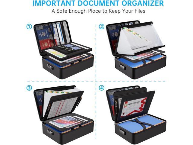 ENGPOW Fireproof Document Box with Lock,5200 Soft Case Fireproof Box with 25 Pocket Accordion File Folder,Multi-Layer Fireproof Water Resistant...